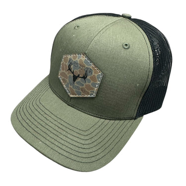 Green hat with camo patch