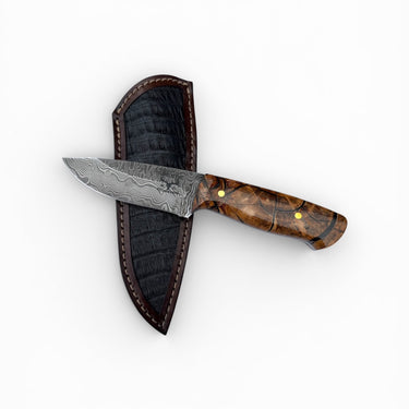Custom Mammoth Snake Eye Damascus Steel Knife  with Caiman Alligator Sheath 26-087