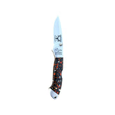 Monarch Polyclast Yooper pocket knife 26-556, open with a multicolored handle and Limited Edition blade engraving