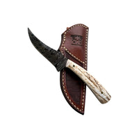 Custom Damascus Antler Skinner Hunting Knife With Custom Sheath 26-495