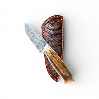 Mammoth Ivory Streams Damascus with Leather Beaver Tail Sheath 26-031