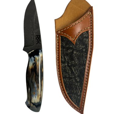 Damascus Twist Drop Point- Mammoth Ivory- Elephant Skin Sheath