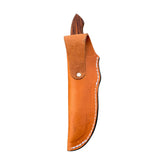 Back of the Beavertail Skinning Knife sheath, showing the belt loop and Cocobolo handle.