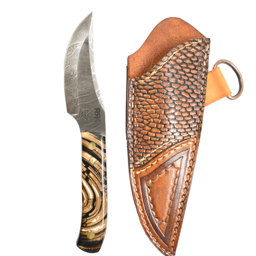 Heavy Twist Damascus Skinner Cross Cut Mammoth Ivory Rapid River