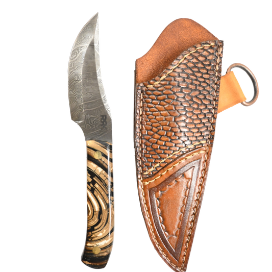 Heavy Twist Damascus Skinner: Cross Cut Mammoth Ivory