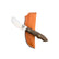 Beavertail Skinning Knife with a Bocote handle, resting diagonally across a tan sheath.