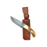 Custom 1 of 1 Snake Eye Damascus Mammoth Ivory Hunting Knife With Custom Sheath 26-267