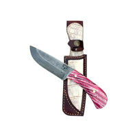 Custom 1 of 1 Snake Eye Damascus Mammoth Tooth Hunting Knife With Custom Sheath 26-268