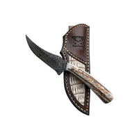 Custom Damascus Antler Skinner Hunting Knife With Custom Sheath 26-488