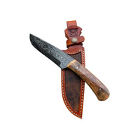 Custom Damascus Fossilized Mammoth Hunting Knife With Custom Sheath 26-491