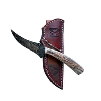 Custom Damascus Antler Skinner Hunting Knife With Custom Sheath 26-492