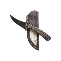 Custom Damascus Fossilized Mammoth Skinner Hunting Knife With Custom Sheath 26-494