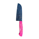 Custom Twist Damascus Fossilized Mammoth Mini Cleaver Chefs Knife With Custom Leather Guard 26-499