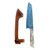 Custom Damascus Fossilized Mammoth Chefs Knife With Custom Leather Guard 26-500