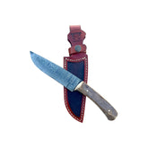 Custom Twist Damascus Fossilized Mammoth Drop Point Hunting Knife With Custom Sheath 26-501