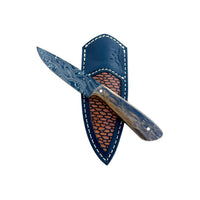 Custom Damascus Fossilized Mammoth Hunting Knife With Custom Sheath 26-502