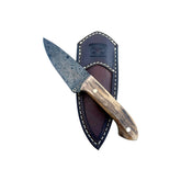 Custom Damascus Fossilized Mammoth Hunting Knife With Custom Sheath 26-503