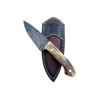 Custom Damascus Fossilized Mammoth Hunting Knife With Custom Sheath 26-503