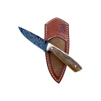 Custom Damascus Fossilized Mammoth Hunting Knife With Custom Sheath 26-515