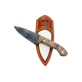 Custom 1 of 1 Damascus Fossilized Mammoth Hunting Knife With Custom Sheath 26-532