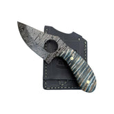 Custom 1 of 1 Damascus Fossilized Mammoth Mini Skinner With Custom Sheath 26-534