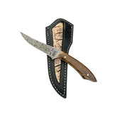 Custom 1 of 1 Damascus Fossilized Mammoth Skinning Knife With Custom Sheath 26-562
