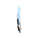 Reverse side of Yooper pocket knife 26-552 with blade open, dark acrylic and tan burl handle, and silver pocket clip.