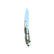 Reverse side of Yooper pocket knife 26-545 with blade open, olive-green and tan box elder burl handle and silver pocket clip
