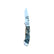 Yooper pocket knife 26-549 with blade open, blue-gray dyed box elder burl handle and Limited Edition blade marking