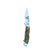 Yooper pocket knife 26-545 with blade open, olive-green and tan box elder burl handle and Limited Edition blade marking